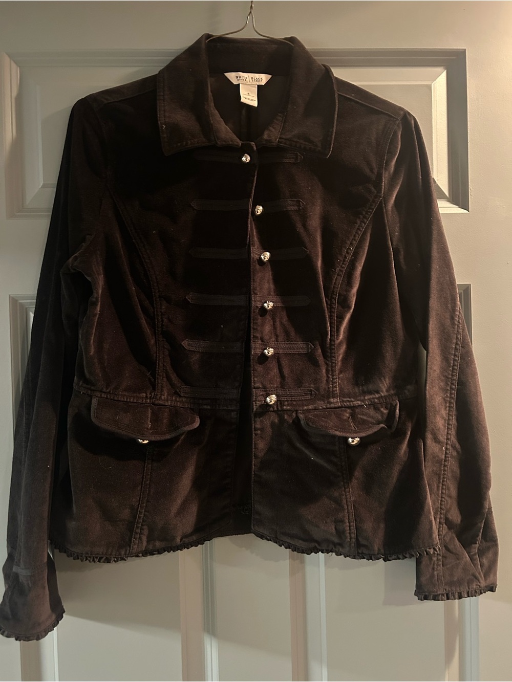 Velvet Military-Button Jacket - Black